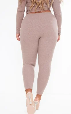 PrettyLittleThing Shape Marl Rib Leggings Mocha