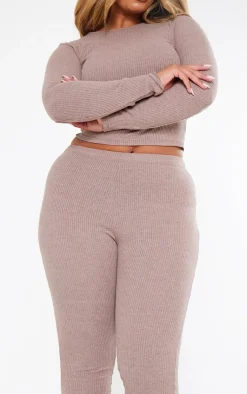 PrettyLittleThing Shape Marl Rib Leggings Mocha