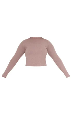 Online PrettyLittleThing Shape Marl Rib Long Sleeve Top Mocha