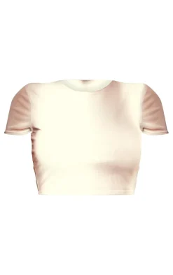 Clearance PrettyLittleThing Shape Mesh Cropped T-Shirt Mocha