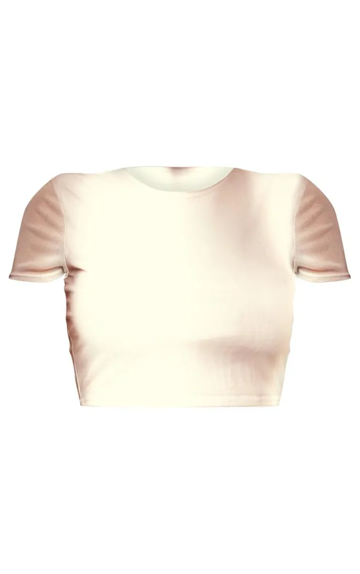 Clearance PrettyLittleThing Shape Mesh Cropped T-Shirt Mocha