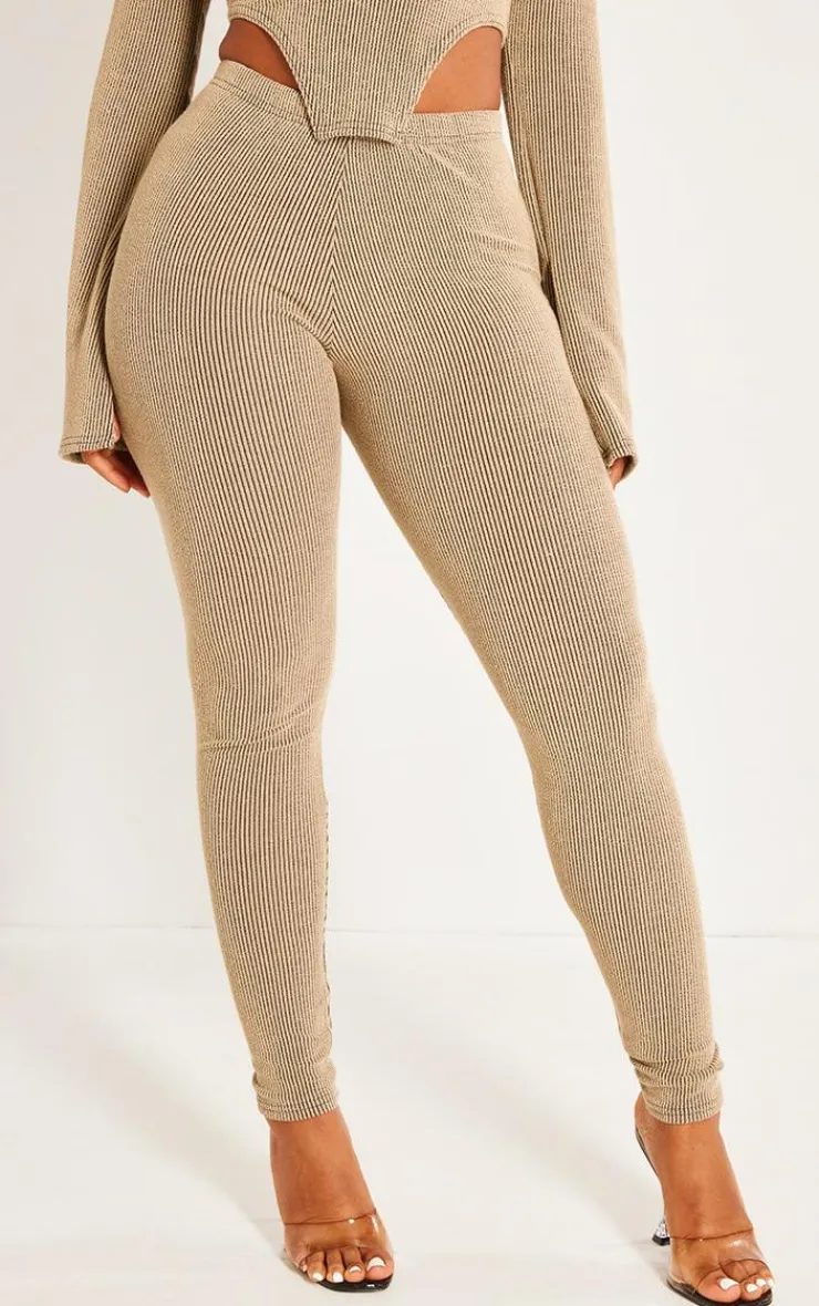 Outlet PrettyLittleThing Shape Ribbed High Waisted Leggings Mocha