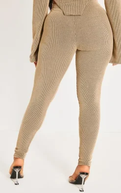 Outlet PrettyLittleThing Shape Ribbed High Waisted Leggings Mocha