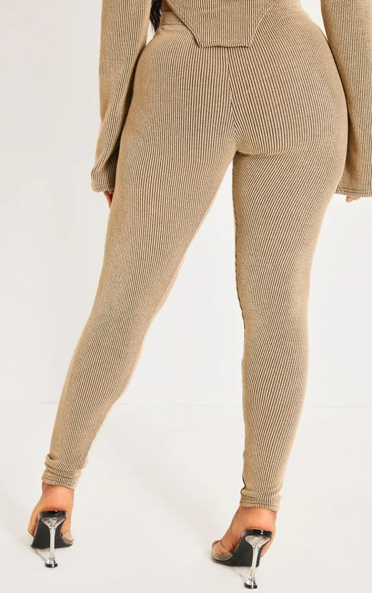 Outlet PrettyLittleThing Shape Ribbed High Waisted Leggings Mocha