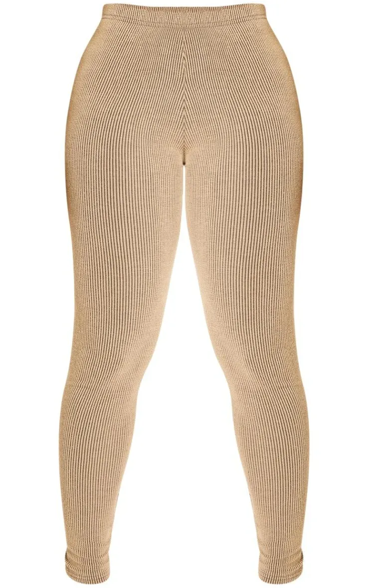 Outlet PrettyLittleThing Shape Ribbed High Waisted Leggings Mocha