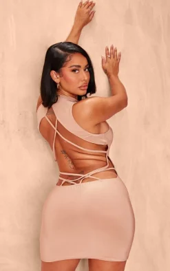 Shape Mocha Slinky Cut Out Back Bodycon Dress-PrettyLittleThing Hot