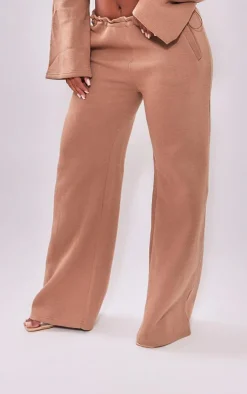 Discount PrettyLittleThing Shape Toggle Waist Wide Leg Sweatpants Mocha