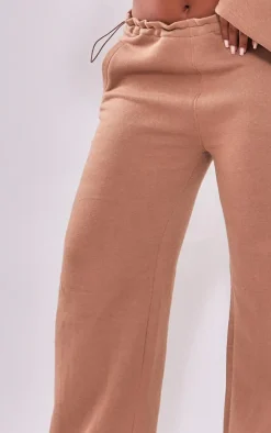 Discount PrettyLittleThing Shape Toggle Waist Wide Leg Sweatpants Mocha