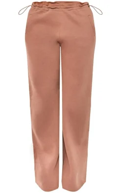 Discount PrettyLittleThing Shape Toggle Waist Wide Leg Sweatpants Mocha