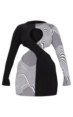 Shape Swirl Print Wrap Detail Panel Bodycon Dress-PrettyLittleThing Best