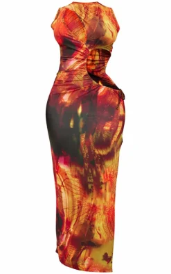 Shape Abstract Printed Slinky Cut Out Split Maxi Dress-PrettyLittleThing Hot