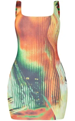Shape Body Print Rib Low Back Bodycon Dress-PrettyLittleThing Sale