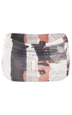 Sale PrettyLittleThing Shape Slinky Newspaper Print Micro Mini Skirt Multi