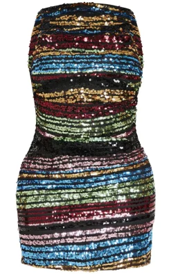 Shape Stripe Sequin Cut Out Dress-PrettyLittleThing