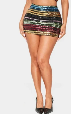 Sale PrettyLittleThing Shape Stripe Sequin Low Rise Mini Skirt Multi