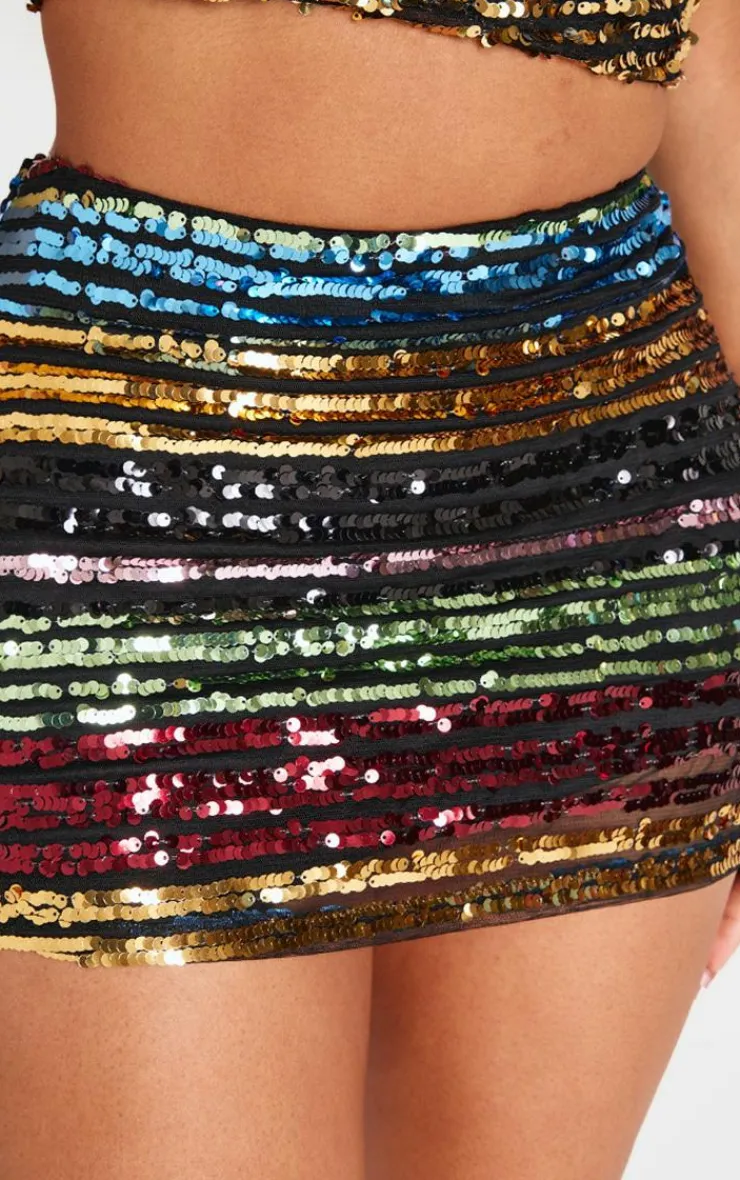 Sale PrettyLittleThing Shape Stripe Sequin Low Rise Mini Skirt Multi