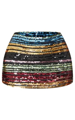 Sale PrettyLittleThing Shape Stripe Sequin Low Rise Mini Skirt Multi