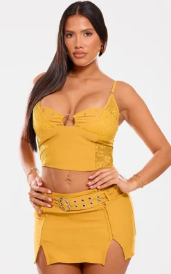 Outlet PrettyLittleThing Shape Belted Utility Split Front Mini Skirt Mustard