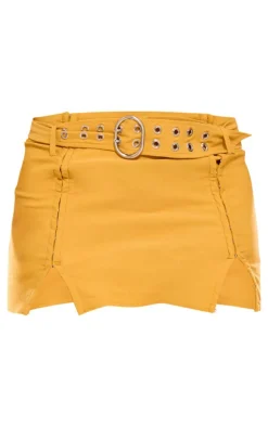 Outlet PrettyLittleThing Shape Belted Utility Split Front Mini Skirt Mustard