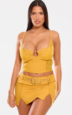 Clearance PrettyLittleThing Shape Lace Insert Ring Detail Utility Corset Top Mustard
