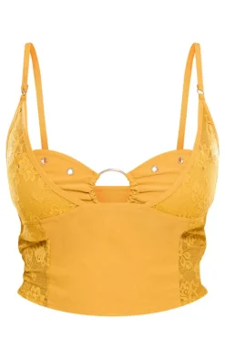 Clearance PrettyLittleThing Shape Lace Insert Ring Detail Utility Corset Top Mustard