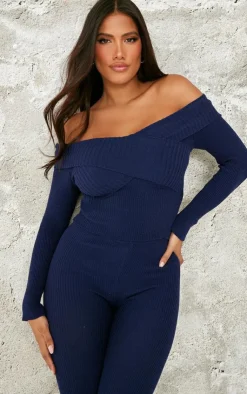 PrettyLittleThing Knitted Tops*Shape Bardot Knitted Top