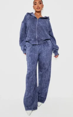 Outlet PrettyLittleThing Shape Embroidery Washed Zip Through Hoodie Navy