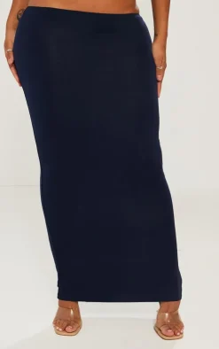 Discount PrettyLittleThing Shape Jersey Low Waist Maxi Skirt Navy