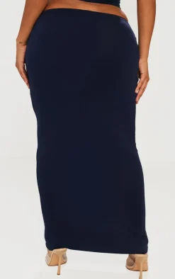 Discount PrettyLittleThing Shape Jersey Low Waist Maxi Skirt Navy