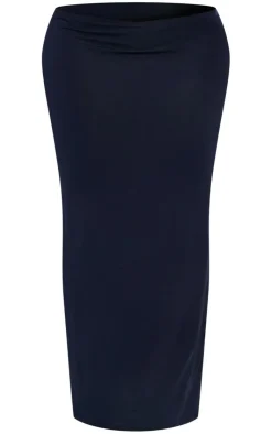 Discount PrettyLittleThing Shape Jersey Low Waist Maxi Skirt Navy