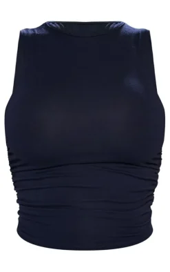 Online PrettyLittleThing Shape Jersey Ruched Side Sleeveless Crop Top Navy