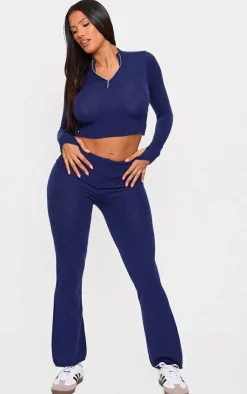 Clearance PrettyLittleThing Shape Knitted Flare Pants Navy