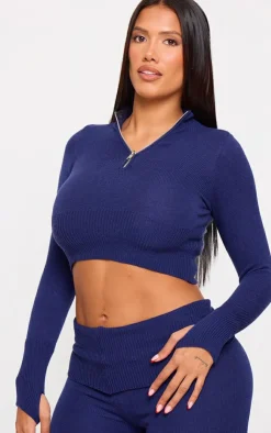 Outlet PrettyLittleThing Shape Knitted Half Zip Top Navy