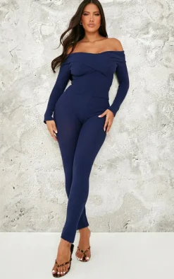 Online PrettyLittleThing Shape Knitted Leggings Navy