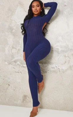 Shape Navy Rib Knit Jumpsuit