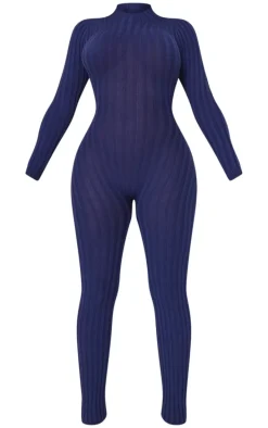 Shape Navy Rib Knit Jumpsuit