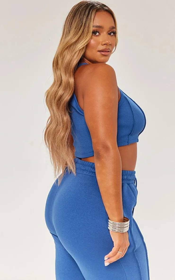 Best PrettyLittleThing Shape Rib Seam Crop Top Navy