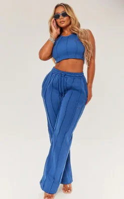 Best PrettyLittleThing Shape Rib Seam Crop Top Navy