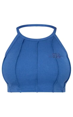 Best PrettyLittleThing Shape Rib Seam Crop Top Navy