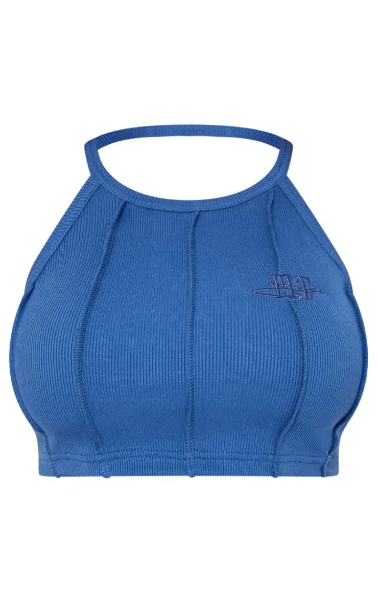 Best PrettyLittleThing Shape Rib Seam Crop Top Navy