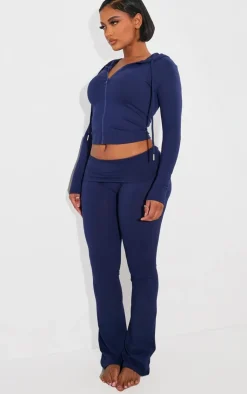 Best PrettyLittleThing Shape Sculpted Foldover Waist Flare Pants Navy