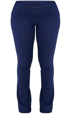 Best PrettyLittleThing Shape Sculpted Foldover Waist Flare Pants Navy