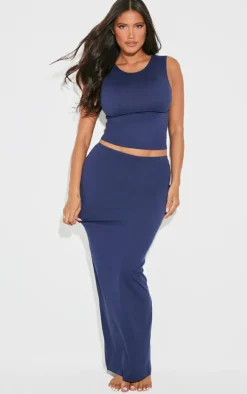 Discount PrettyLittleThing Shape Sculpted Low Rise Maxi Skirt Navy