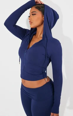 New PrettyLittleThing Shape Sculpted Zip Through Hoodie Navy