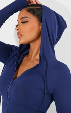 New PrettyLittleThing Shape Sculpted Zip Through Hoodie Navy