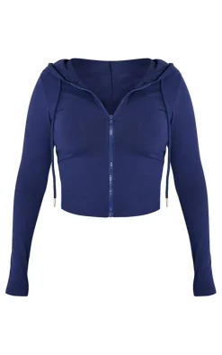 New PrettyLittleThing Shape Sculpted Zip Through Hoodie Navy