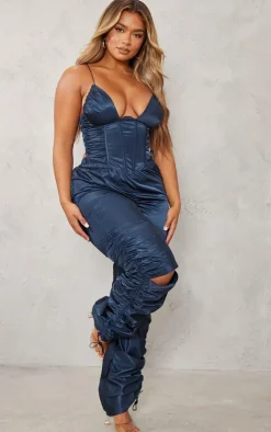 Sale PrettyLittleThing Shape Shell Toggle Ruched Sweatpants Navy