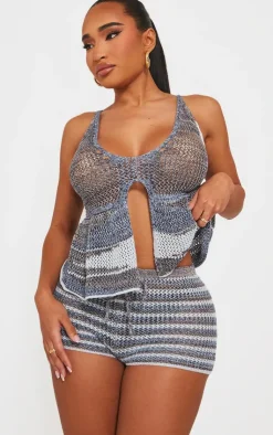 PrettyLittleThing Knitted Tops*Shape Stripe Knit Halterneck Tie Front Top