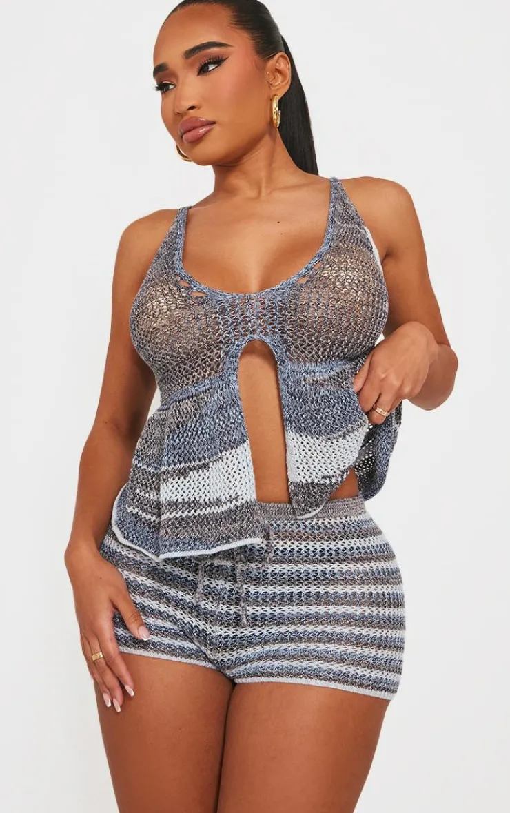PrettyLittleThing Knitted Tops*Shape Stripe Knit Halterneck Tie Front Top