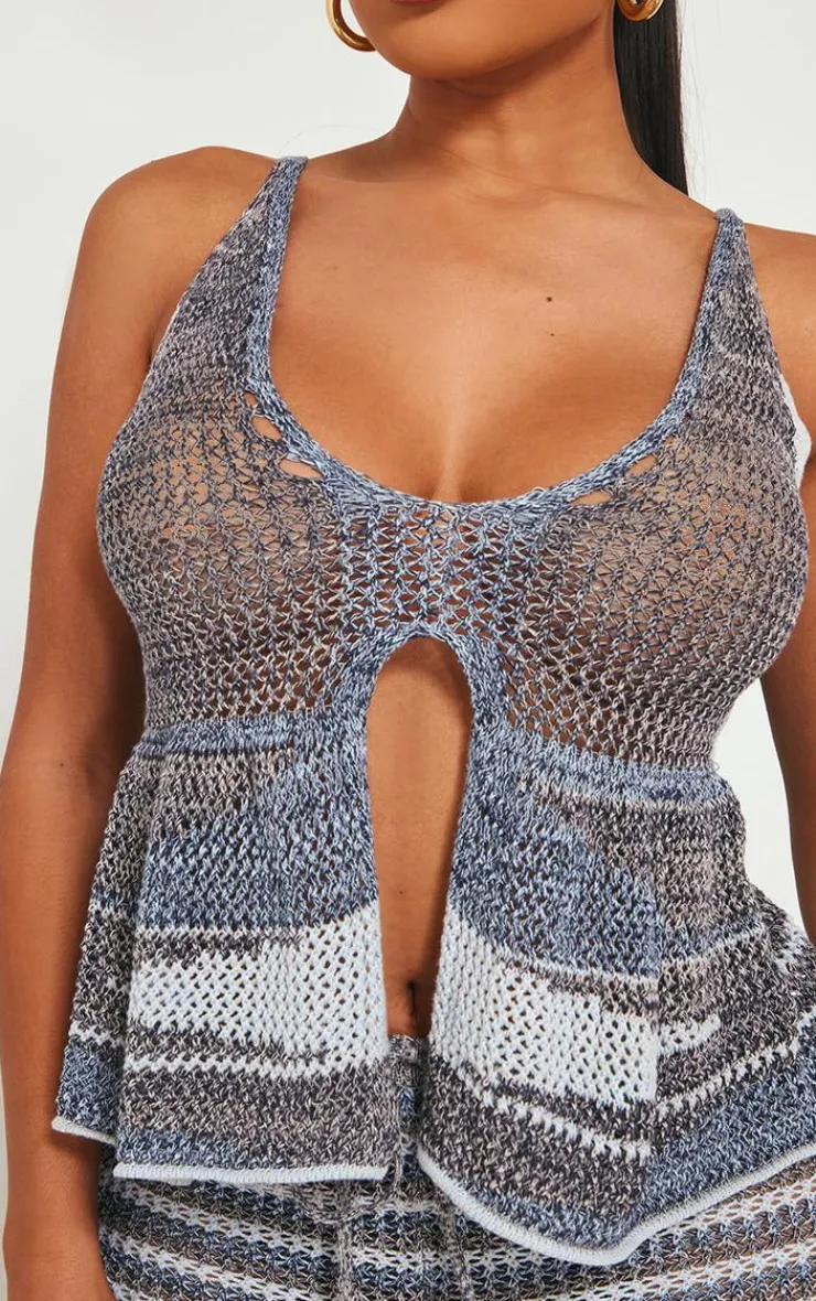 PrettyLittleThing Knitted Tops*Shape Stripe Knit Halterneck Tie Front Top